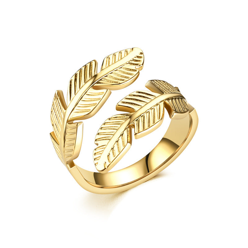 Feather Ring Titanium Steel Gold and Silver Color