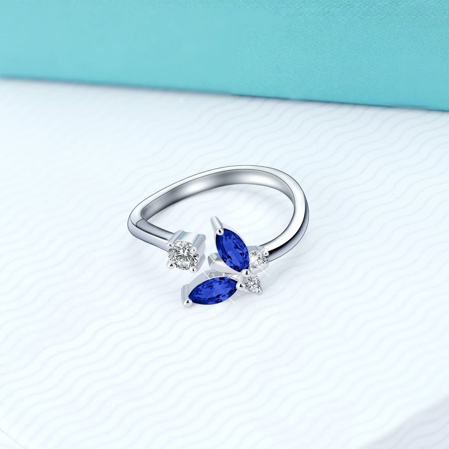 925 Sterling Silver Butterfly Ring with Blue Crystal