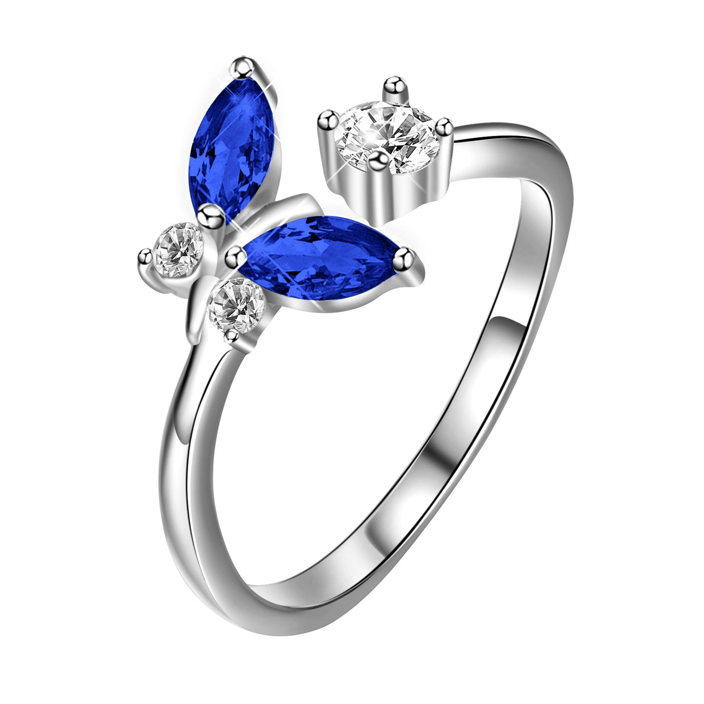 925 Sterling Silver Butterfly Ring with Blue Crystal